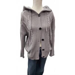NEW ROSA CLOTHING women's hooded twisted knit cardigan in grey